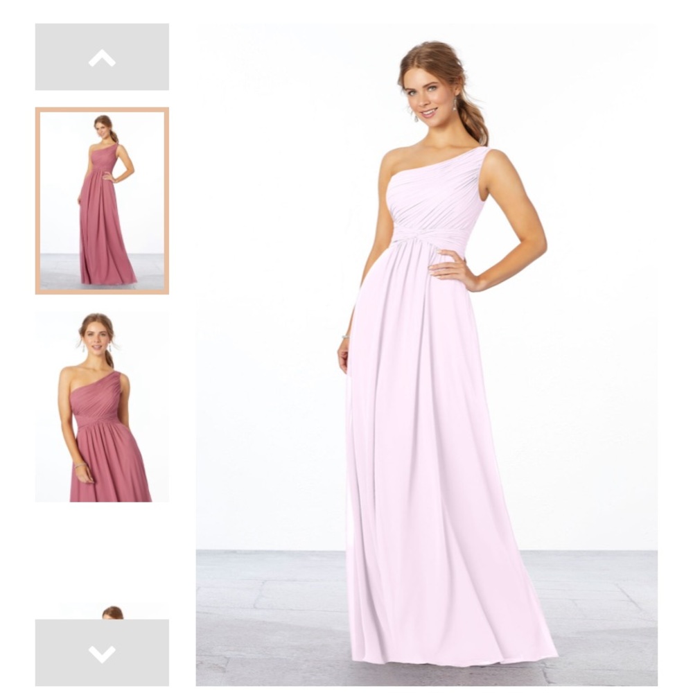 Mori Lee One Shoulder blush Bridesmaid Dress